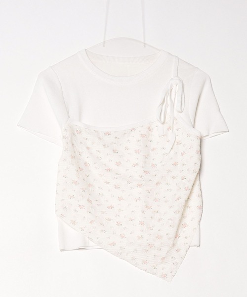 セール】花柄レース半袖ニットトップス 夏物 夏服（Tシャツ/カットソー