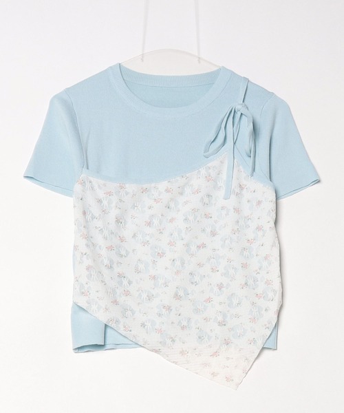 Chick(チック)の「花柄レース半袖ニットトップス 夏物 夏服(Tシャツ/カットソー・レディース・ピンク/サックスブルー/アッシュグレー/ブラック・FREE)」の3枚目の写真