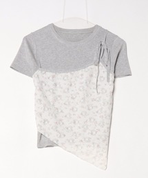 花柄レース半袖ニットトップス 夏物 夏服
