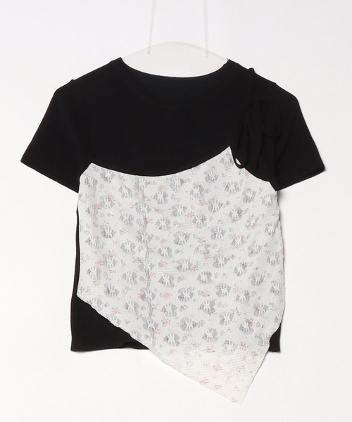Chick(チック)の「花柄レース半袖ニットトップス 夏物 夏服(Tシャツ/カットソー・レディース・ピンク/サックスブルー/アッシュグレー/ブラック・FREE)」の1枚目の写真