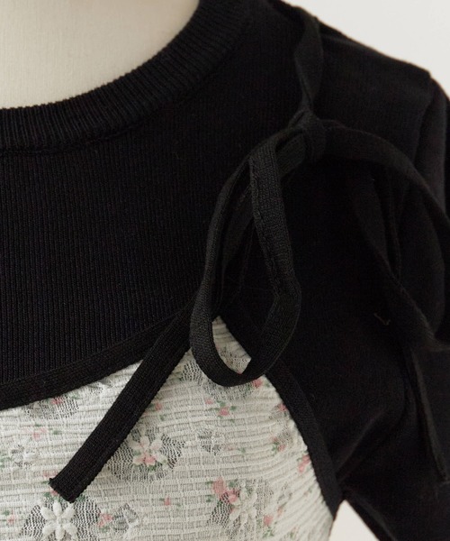 Chick(チック)の「花柄レース半袖ニットトップス 夏物 夏服(Tシャツ/カットソー・レディース・ピンク/サックスブルー/アッシュグレー/ブラック・FREE)」の7枚目の写真