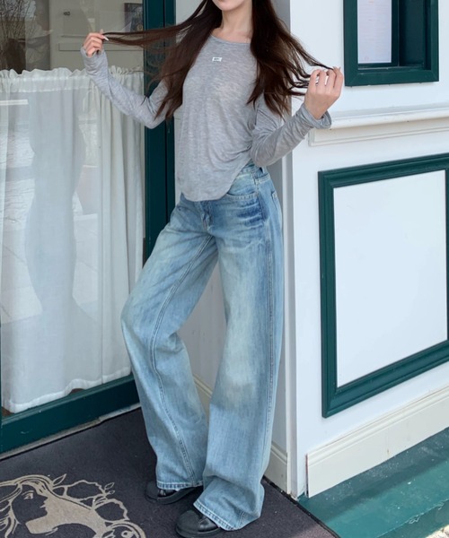 CHUN CHUN NOTES(チュンチュンノーツ)の「26AW/ヴィンテージウォッシュ ワイドストレート ローライズデニムパンツ(デニムパンツ・レディース・サックスブルー・L/M/S)」の10枚目の写真