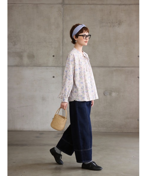 Sew loop(ソーループ)の「花柄プリント綿100%長袖タックブラウス(シャツ/ブラウス・レディース・ホワイト×パープル/ホワイト×グリーン・FREE)」の5枚目の写真