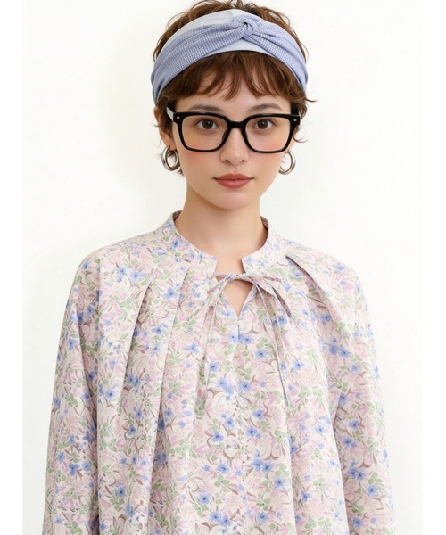 Sew loop(ソーループ)の「花柄プリント綿100%長袖タックブラウス(シャツ/ブラウス・レディース・ホワイト×パープル/ホワイト×グリーン・FREE)」の7枚目の写真