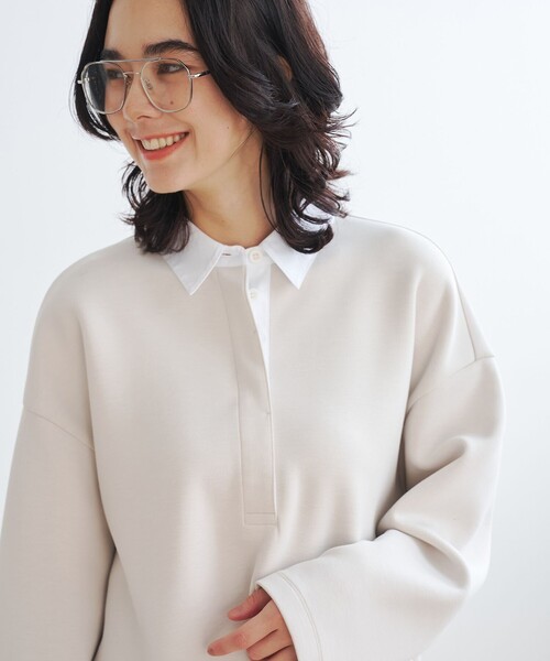 UNFILO(アンフィーロ)の「BEAUTY FORM JERSEY ラガーシャツ(スウェット・レディース・ベージュ系/ネイビー系・SMALL/MEDIUM)」の6枚目の写真