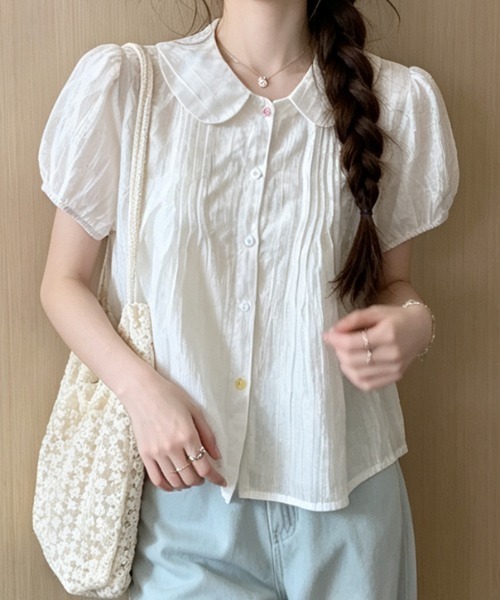 FLINEA(フリネア)の「テンセルプリントパフスリーブブラウス(シャツ/ブラウス・レディース・ホワイト/ピンク/ブルー・FREE)」の6枚目の写真