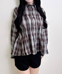 シャーリングチェック柄シャツ