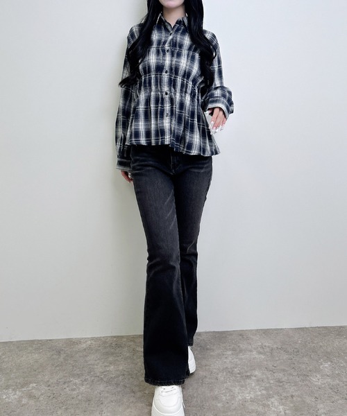 INGNI（イング）の「シャーリングチェック柄シャツ（シャツ/ブラウス・レディース・ブラック系/ネイビー系2/ブラウン系その他2・M）」の19枚目の写真