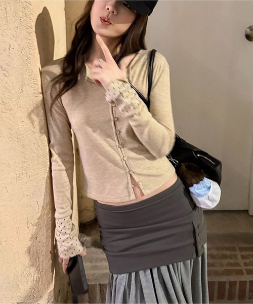 AsheKsha（アシクシャ）の「水玉柄スリーブショートトップス（カーディガン/ボレロ・レディース・ベージュ・M）」の7枚目の写真