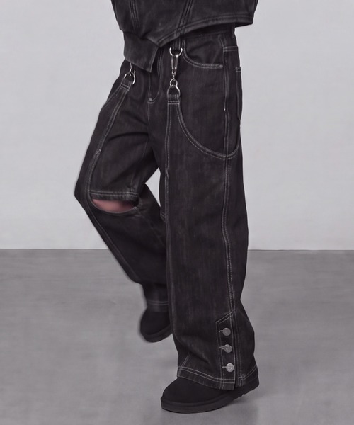 DURAS(デュラス)の「KIDS|2WAYセパレートデニムパンツ|ペアコーデ対応(デニムパンツ・キッズ・ブラック/インディゴブルー・S(100-110)/M(110-120)/L(120-130))」の13枚目の写真