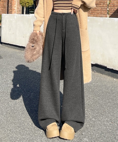FLINEA(フリネア)の「ハイウエストリボンフリースフレアパンツ(その他パンツ・レディース・チャコールグレー/グレー/ライトベージュ・FREE)」の8枚目の写真