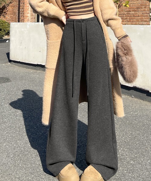 FLINEA(フリネア)の「ハイウエストリボンフリースフレアパンツ(その他パンツ・レディース・チャコールグレー/グレー/ライトベージュ・FREE)」の7枚目の写真