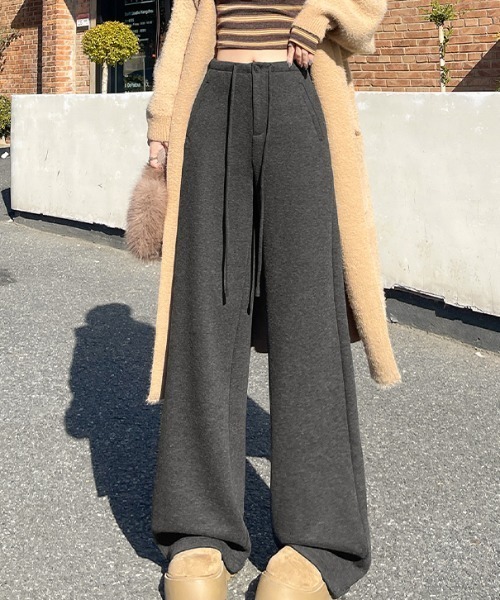 FLINEA(フリネア)の「ハイウエストリボンフリースフレアパンツ(その他パンツ・レディース・チャコールグレー/グレー/ライトベージュ・FREE)」の6枚目の写真