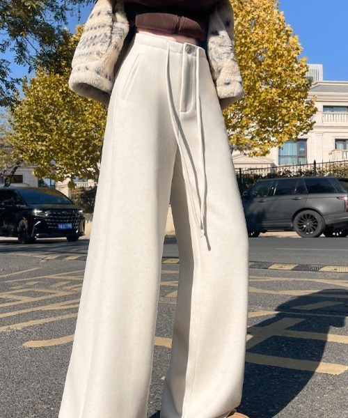 FLINEA(フリネア)の「ハイウエストリボンフリースフレアパンツ(その他パンツ・レディース・チャコールグレー/グレー/ライトベージュ・FREE)」の14枚目の写真