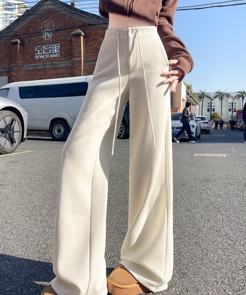 FLINEA(フリネア)の「ハイウエストリボンフリースフレアパンツ(その他パンツ・レディース・チャコールグレー/グレー/ライトベージュ・FREE)」の11枚目の写真