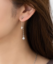 【金属アレルギー対応】ひし形×洗練パヴェのバックキャッチピアス