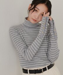 リブ袖口ボタンタートル