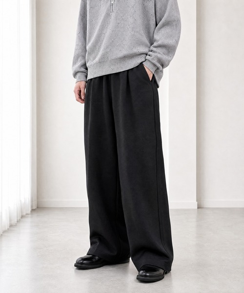 MONO-MART(モノマート)の「<速乾・UVカット>ダンボール 2タック ワイドストレート スウェットパンツ(スウェットパンツ・メンズ・ダークブラウン/グレイッシュブルー/チャコール/ブラック/オートミール/杢グレー・S/XL/M/L)」の2枚目の写真
