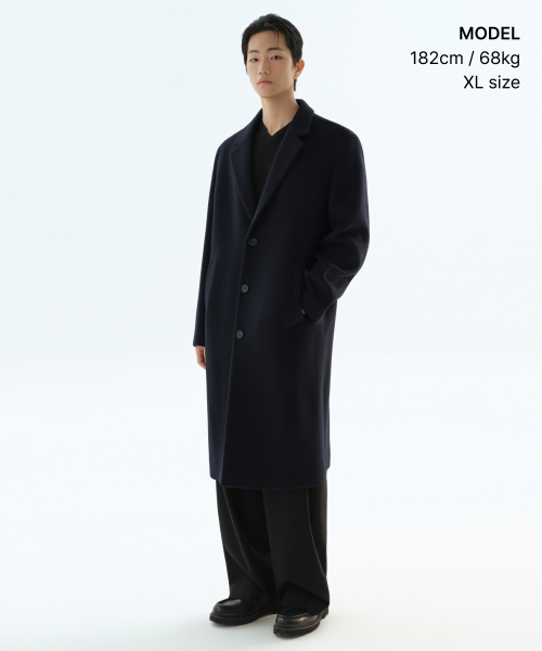 MUSINSA STANDARD（ムシンサスタンダード）の「カシミアブレンド特大シングルコート[ネイビー]（チェスターコート・メンズ・その他・MEDIUM/LARGE/X-LARGE/2XL）」の2枚目の写真