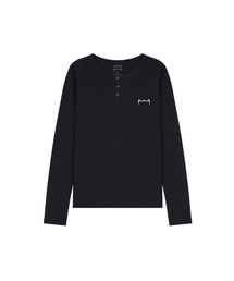 KIKIMIMI フォント スリム ヘンリーネック ロングスリーブ (ブラック)