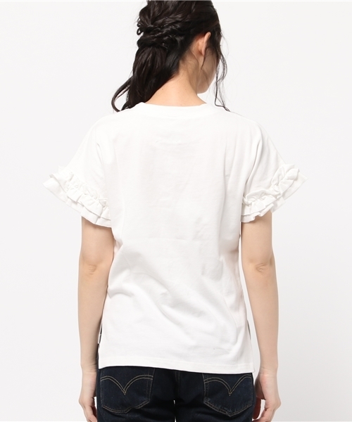 REAL CUBE（リアルキューブ）の「袖口フリルコットンプルオーバー（Tシャツ/カットソー・レディース・ホワイト×ネイビー/ネイビー/カーキ/オフホワイト/グレー・M）」の8枚目の写真