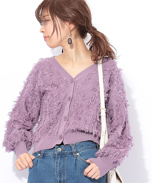 natural couture(ナチュラルクチュール)の「ふさふさニットカーディガン(カーディガン/ボレロ・レディース・ナチュラル/ネイビー/パープル系その他・FREE)」の3枚目の写真