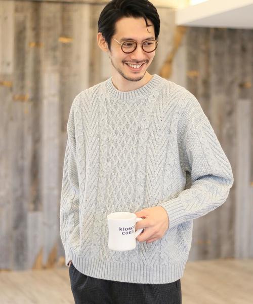 coen(コーエン)の「【WEB限定】アランケーブルクルーネックビッグニット(ニット/セーター・メンズ・ブラウン/グレー/ブラック・SMALL/MEDIUM/LARGE)」の2枚目の写真