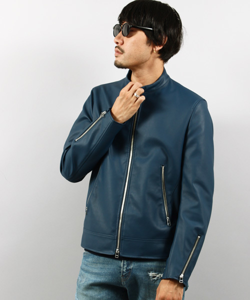 ESSENTIAL GARMENT MEN'S BIGI(エッセンシャルガーメントメンズビギ)の「【2017-18 A/W新作】フェイクレザーシングルライダース(ライダースジャケット・メンズ・ブラック/ダークブルー・SS/L/S/M)」の4枚目の写真