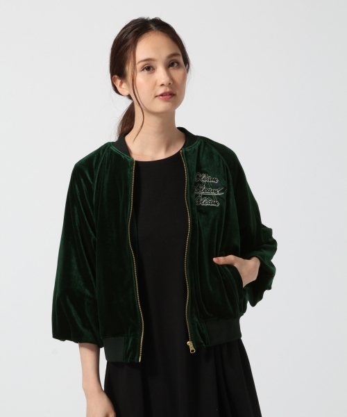 GLOBAL WORK(グローバルワーク)の「ベロアシシュウブルゾン/757153(ブルゾン・レディース・ブラック/グリーン・MEDIUM/LARGE)」の2枚目の写真