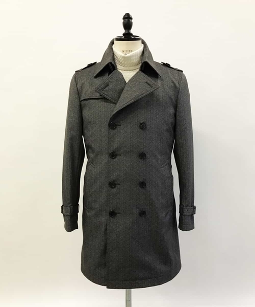 MICHEL KLEIN HOMME (ミッシェルクランオム)の「へリンボンボンディングコート(トレンチコート・メンズ・ネイビー/グレー・SMALL/MEDIUM/LARGE/X-LARGE/XX-LARGE/46/44/52/51/48)」の2枚目の写真