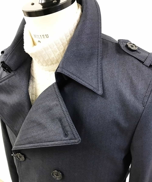 MICHEL KLEIN HOMME (ミッシェルクランオム)の「へリンボンボンディングコート(トレンチコート・メンズ・ネイビー/グレー・SMALL/MEDIUM/LARGE/X-LARGE/XX-LARGE/46/44/52/51/48)」の5枚目の写真