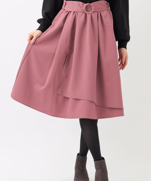 earth music&ecology（アースミュージックアンドエコロジー）の「・ラップフレアースカート（スカート・レディース・スモークピンク/キャメル/ネイビー・FREE）」の3枚目の写真