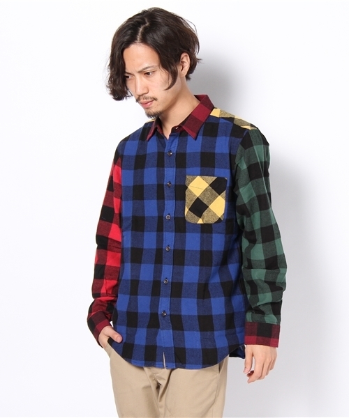 WEGO(ウィゴー)の「ブロックチェックネルシャツ(シャツ/ブラウス・メンズ・グリーン/ブルー/イエロー/レッド/ワイン/その他1・MEDIUM/LARGE)」の1枚目の写真