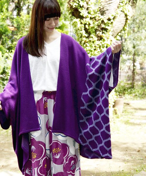 カヤ(カヤ)の「【カヤ】-attakee- 紋色羽織り ビッグシルエットニットカーディガン(カーディガン/ボレロ・レディース・パープル/ダークブルー/カーキ/ライトグレー/ブラック/ピンク/その他1/その他2/レッド系その他/パープル系その他・FREE)」の5枚目の写真