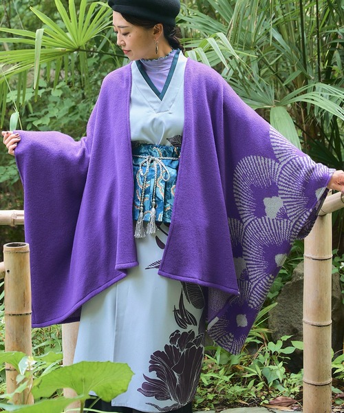 カヤ(カヤ)の「【カヤ】-attakee- 紋色羽織り ビッグシルエットニットカーディガン(カーディガン/ボレロ・レディース・パープル/ダークブルー/カーキ/ライトグレー/ブラック/ピンク/その他1/その他2/レッド系その他/パープル系その他・FREE)」の6枚目の写真