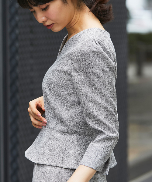 ツイード素材ペプラムセットアップ セットアップ 3点セット セットアップ セール Smile ベルト Orchid スマイルオーキッド のファッション トップス 3点セット トップス ベルト スカート