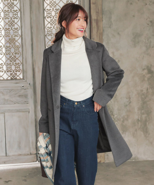 KOBE LETTUCE（コウベレタス）の「［ミディアム/ロング丈］シンプルチェスターコート（チェスターコート・レディース・グリーン系その他2/グリーン系その他4/ベージュ系その他/パープル系その他/グレー系その他2/ラベンダー/ブラック系その他/グレー系その他/ライトグレー/ブラック/ベージュ/チャコールグレー/ブルー系その他/グリーン系その他3/ブルー/グリーン系その他・L/MEDIUM/LARGE/M）」の20枚目の写真