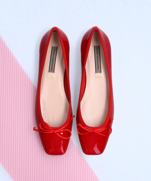 【INTER-CHAUSSURES】リボン付きスクエアフラットパンプス(I01505) 【INTER-CHAUSSURES】リボン付きスクエアフラットパンプス(I01505)