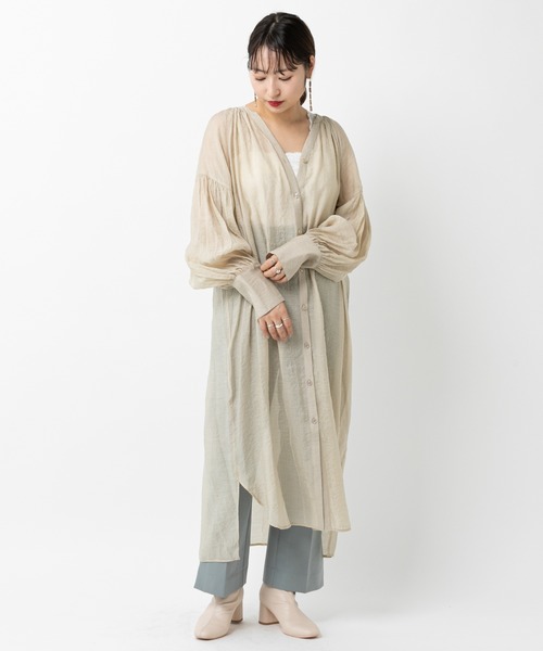 mystic（ミスティック）の「シアーシャツワンピース（シャツワンピース・レディース・ピンク/ベージュ/ホワイト・FREE）」の3枚目の写真