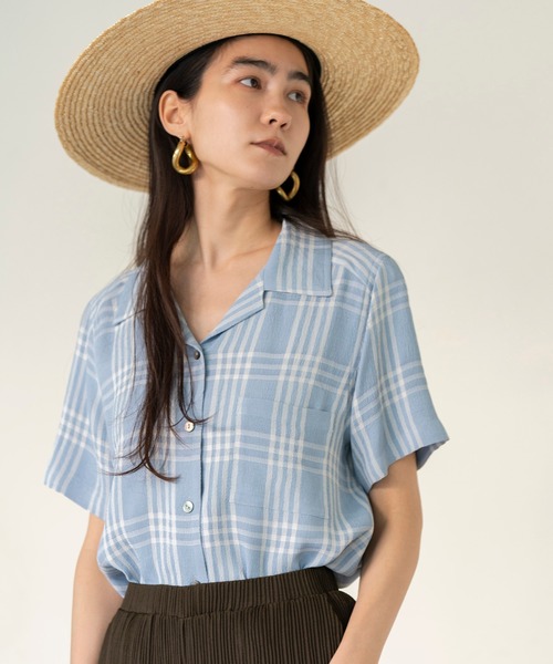MAISON SPECIAL（メゾンスペシャル）の「チェックオープンカラーシャツ【MAISON SPECIAL/メゾンスペシャル】■セットアップ対応■（シャツ/ブラウス・レディース・ブルー/オレンジ・FREE）」の2枚目の写真