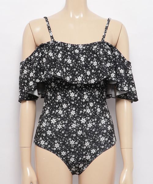 ❣️未使用極美品❣️水色花柄レース袖フレヤーワンピース セール】レースカバーアップ付花柄オフショルワンピース風3点