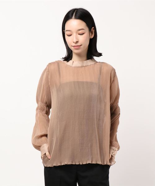 KOBE LETTUCE（コウベレタス）の「プリーツ袖シャーリングシアーブラウス（シャツ/ブラウス・レディース・ベージュ/ブラック/ピンク/オフホワイト・FREE）」の3枚目の写真