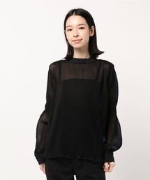 プリーツ袖シャーリングシアーブラウス