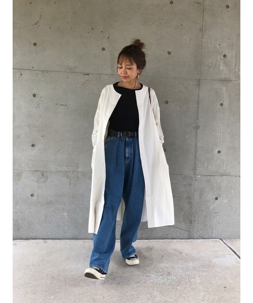 ulu(ウル)の「original cotton overshirt onepiece gown(シャツワンピース・レディース・ブラック/ナチュラル・FREE)」の3枚目の写真