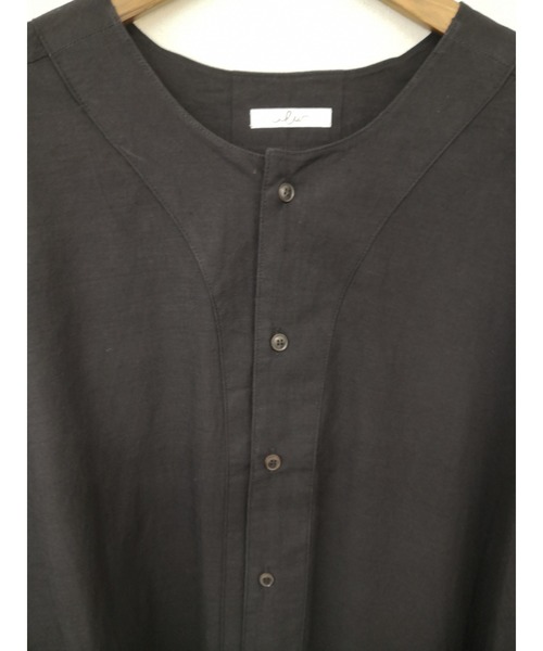 ulu(ウル)の「original cotton overshirt onepiece gown(シャツワンピース・レディース・ブラック/ナチュラル・FREE)」の7枚目の写真