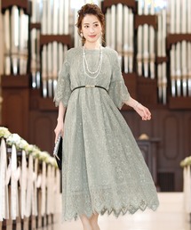七分袖&ロング ワンピースドレススカラップ お呼ばれ フォーマル オケージョンドレス 結婚式 二次会 成人式 同窓会 謝恩会 20代 30代