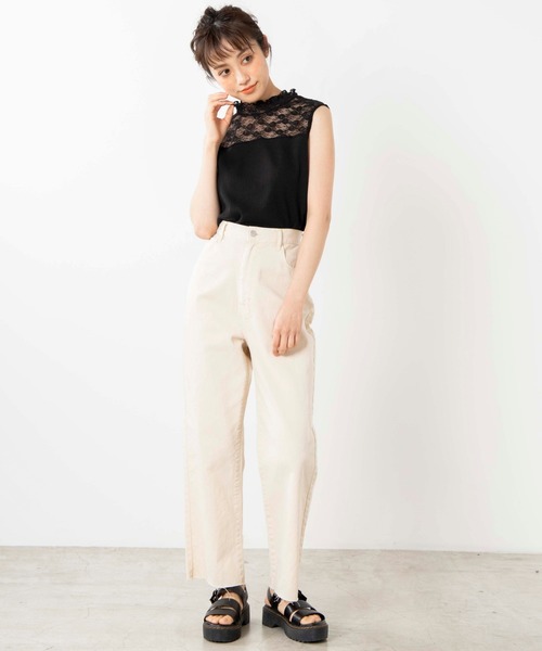 WEGO（ウィゴー）の「WEGO/レースシャーリングハイネックノースリーブ（タンクトップ・レディース・ホワイト/ブラック・FREE）」の6枚目の写真