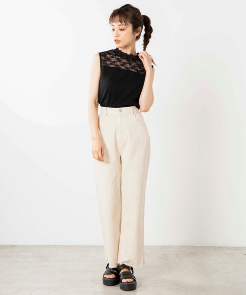 WEGO（ウィゴー）の「WEGO/レースシャーリングハイネックノースリーブ（タンクトップ・レディース・ホワイト/ブラック・FREE）」の7枚目の写真