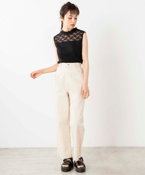 WEGO（ウィゴー）の「WEGO/レースシャーリングハイネックノースリーブ（タンクトップ・レディース・ホワイト/ブラック・FREE）」の8枚目の写真