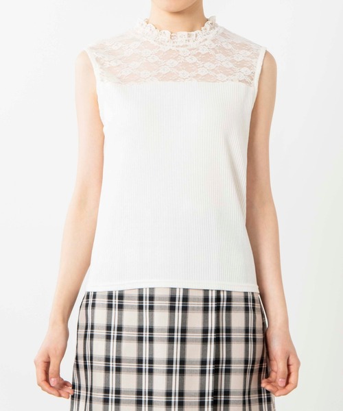WEGO（ウィゴー）の「WEGO/レースシャーリングハイネックノースリーブ（タンクトップ・レディース・ホワイト/ブラック・FREE）」の9枚目の写真